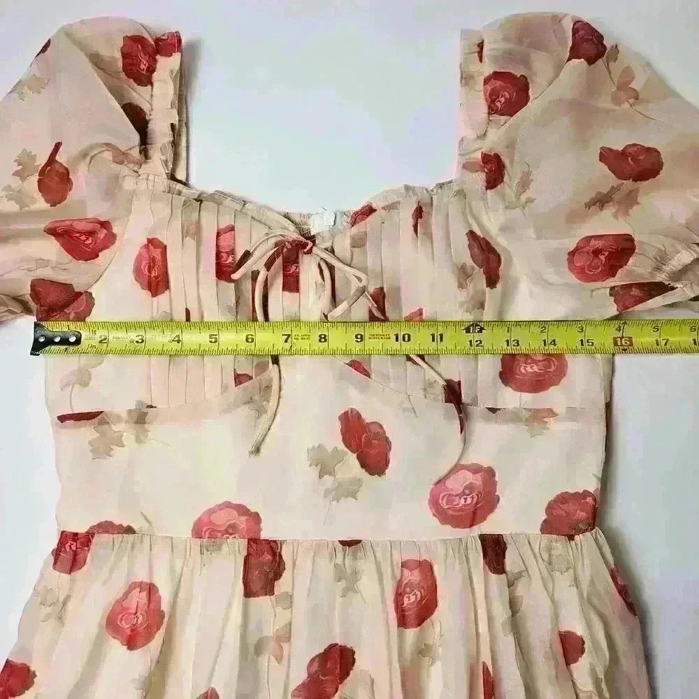 Dress Floral Off Shoulder Puff Sleeve Ruffle Hem Dress Dresses for Women  Large - Picture 6 of 8